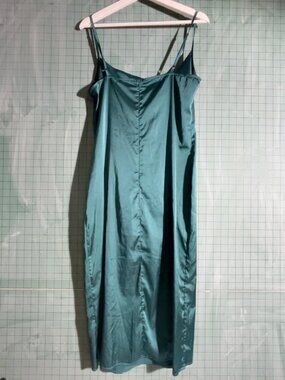 XXXiticat Teal Satin Cowl Neck Midi Slip Dress Large
